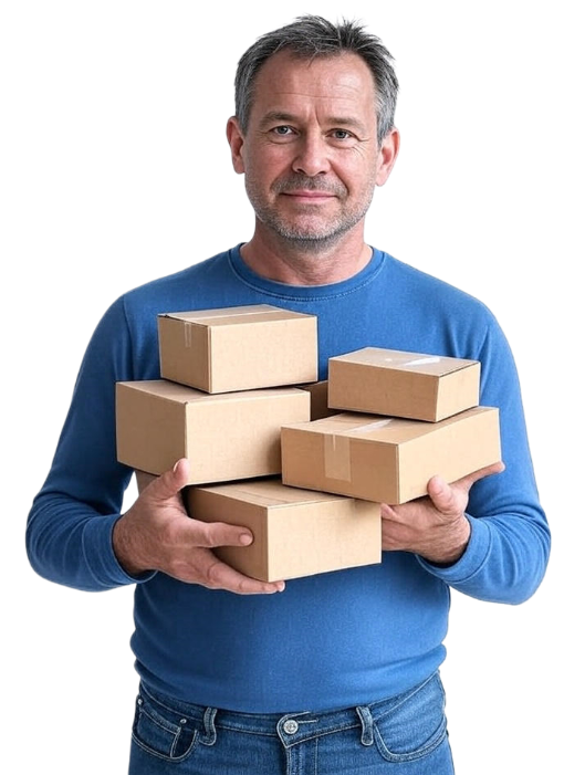 Small-business shipper bringing multiple unpacked products to StarPak packing and shipping service in Roanoke, Virginia.