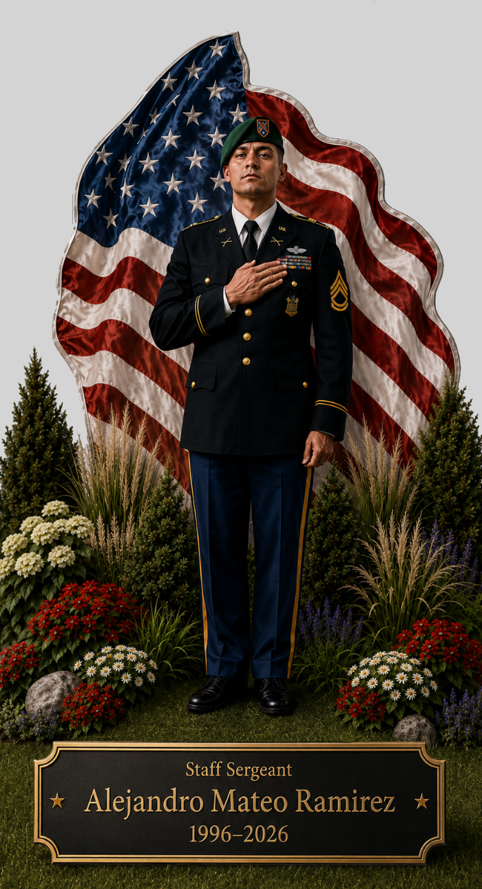Custom veteran memorial standup cutout with American flag tribute design.