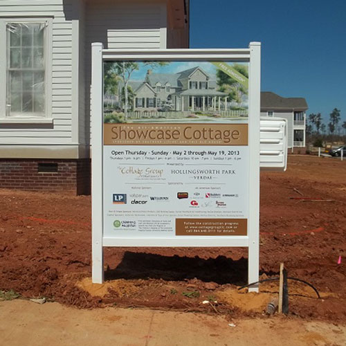 Decorative property sign frame used for a finished exterior display.