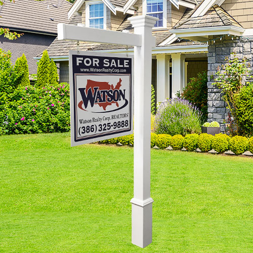 Decorative base detail for a real estate or property sign post.